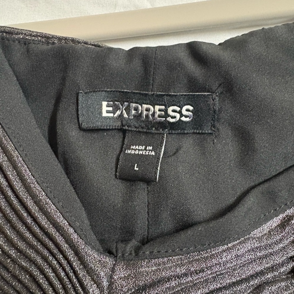 Express Metallic Mini Dress Pleated Bow Back Detail women’s L - Picture 6 of 11